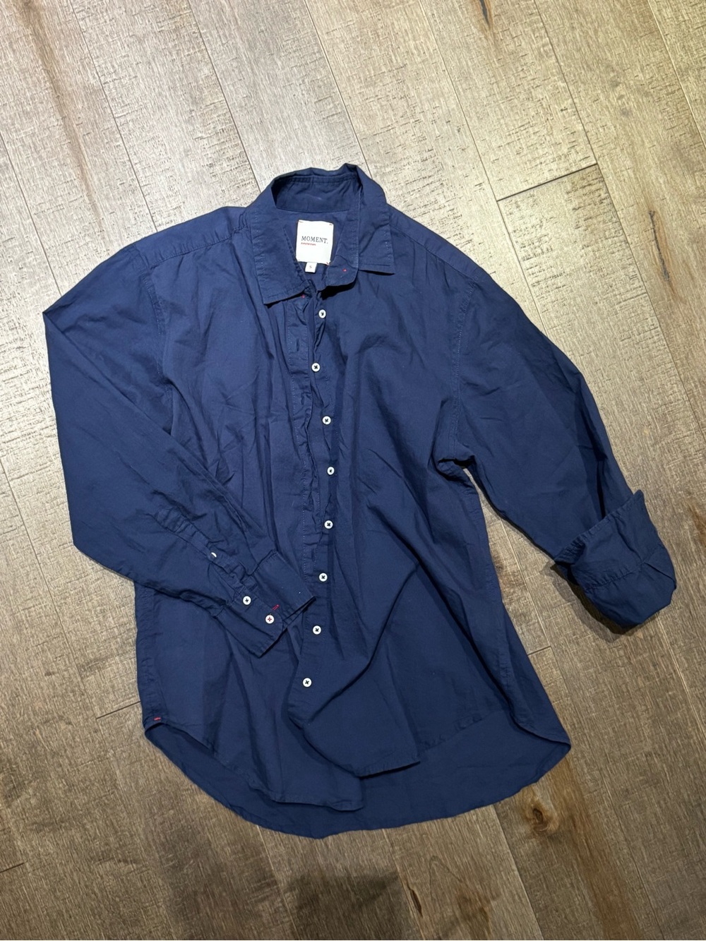 Massimo Dutti Navy Classic Long-Sleeve Dress Shirt